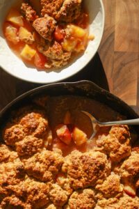 Red Plum Cobbler with Irish Soda Bread Scone Topping