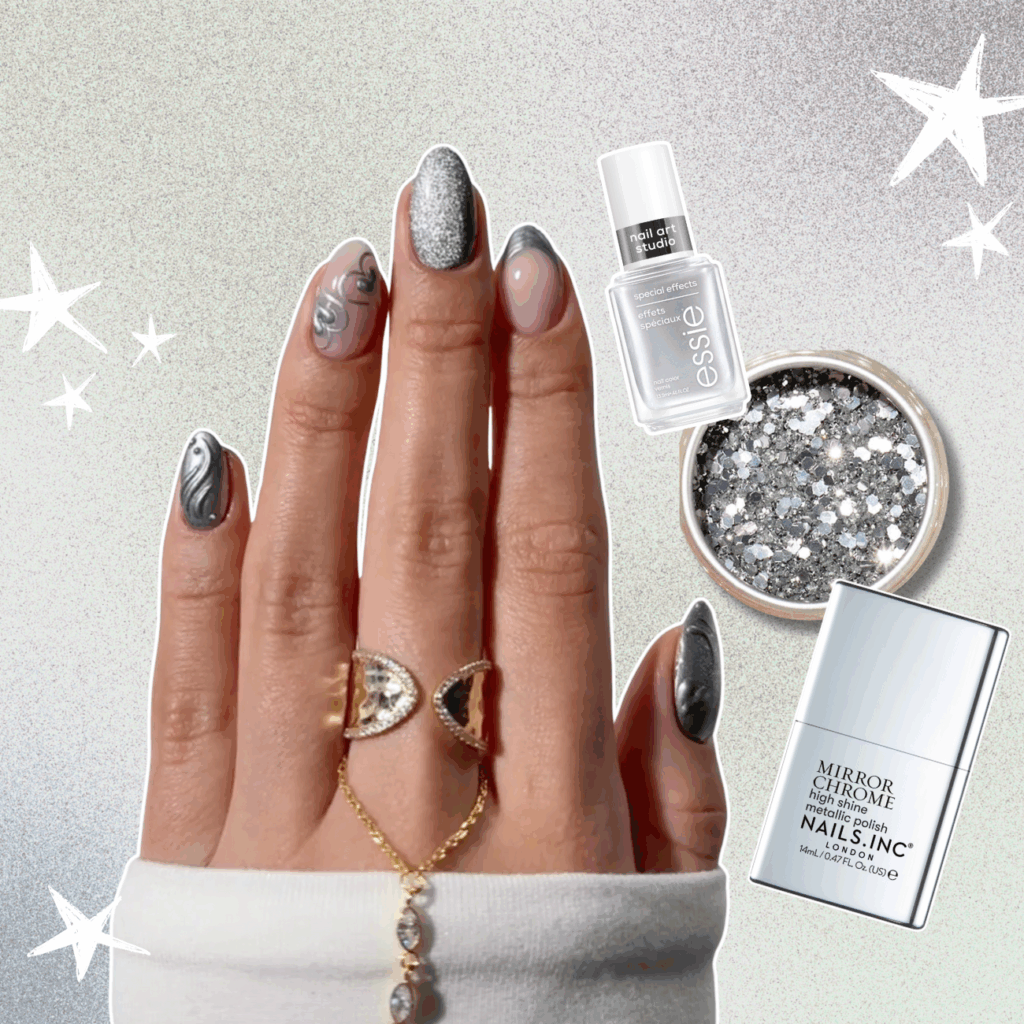 silver nail ideas, nail glitter
