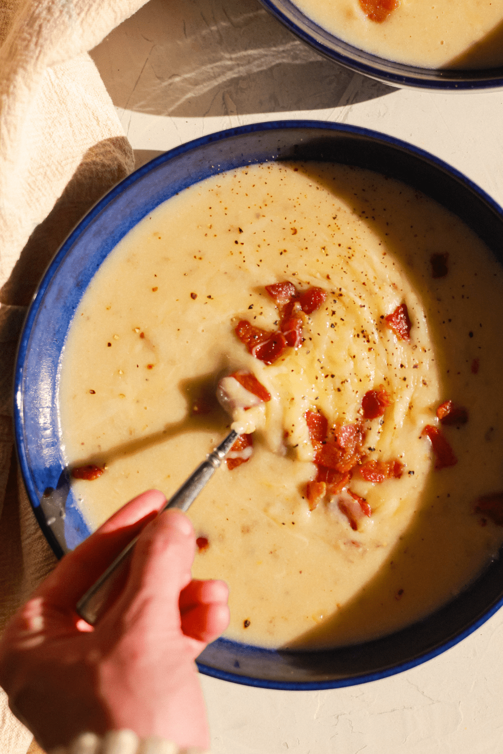 Smoked Cheddar Potato Bacon Soup