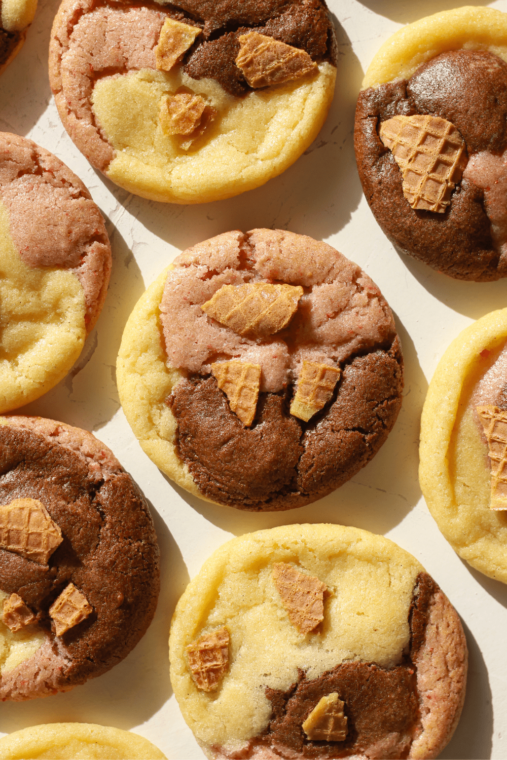Neapolitan Ice Cream Cone Cookies
