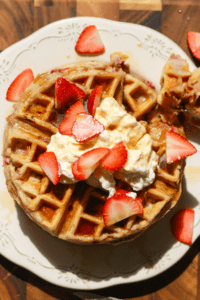strawberries and cream waffles
