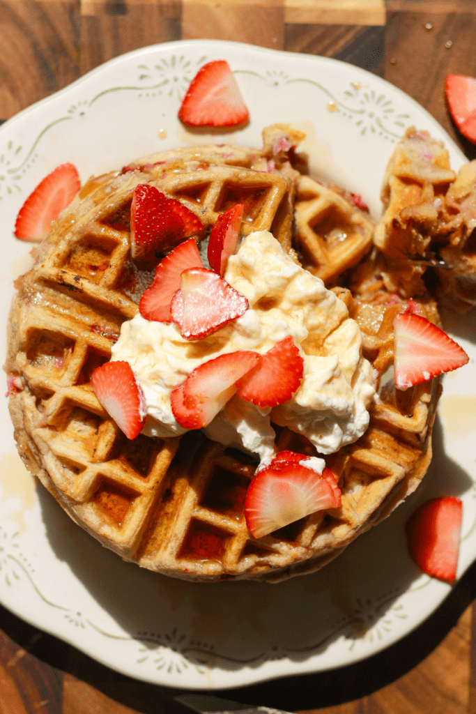 strawberries and cream waffles