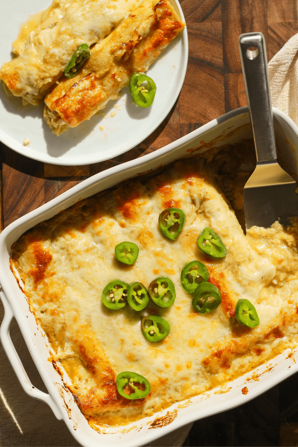 white and green chicken enchiladas