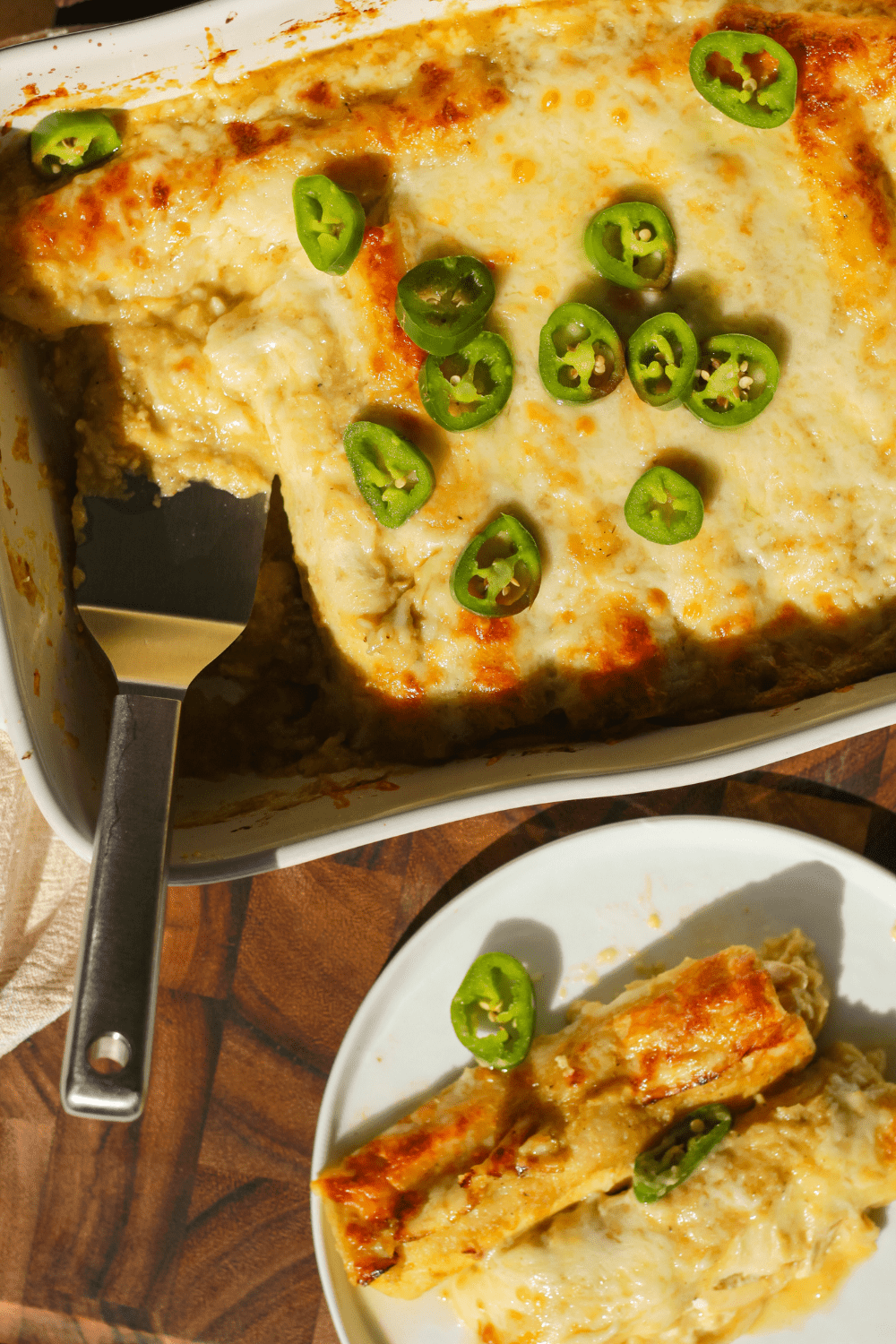 white and green chicken enchiladas