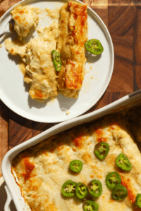 white and green chicken enchiladas