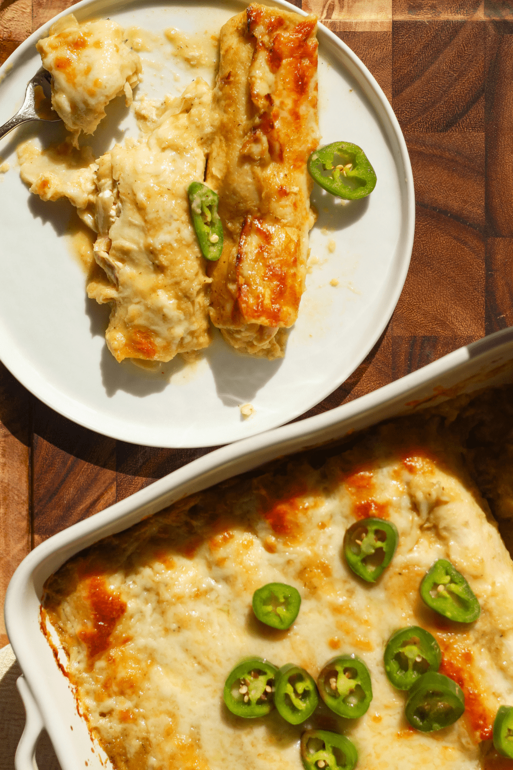 white and green chicken enchiladas