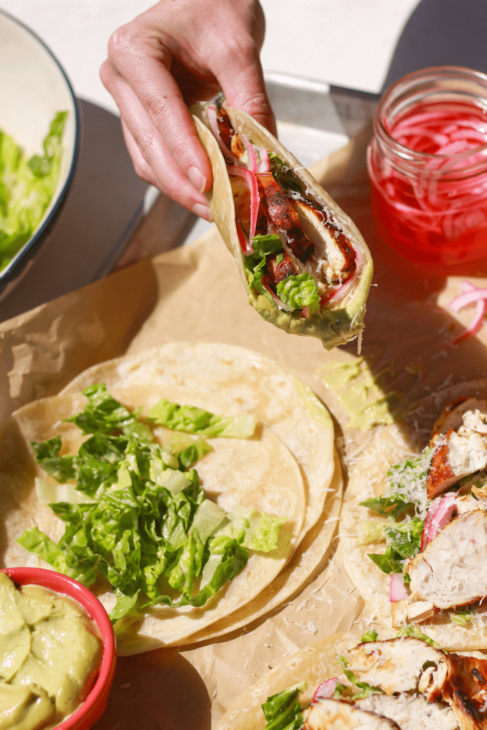 chicken caesar tacos