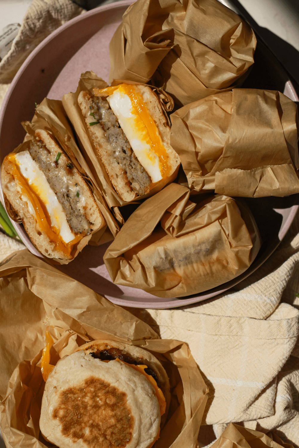 Cheesy Egg and Maple Sausage Sandwiches with Chive Aioli Sauce