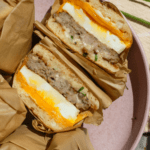 Cheesy Egg and Maple Sausage Sandwiches with Chive Aioli Sauce