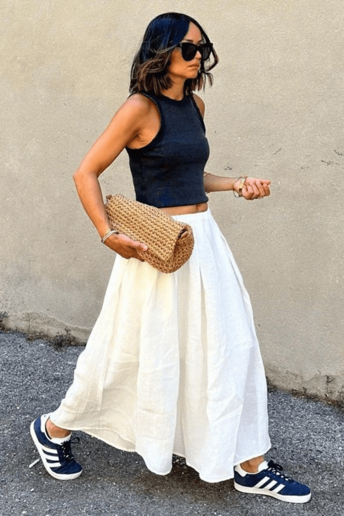 chic white maxi skirt outfits for summer
