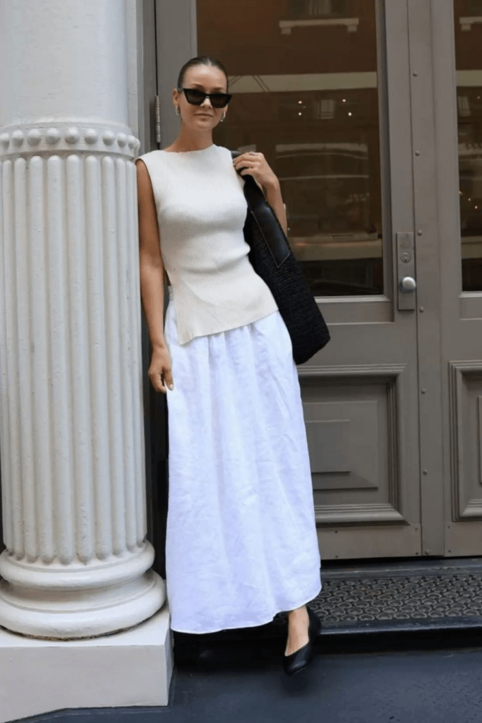 chic white maxi skirt outfits for summer