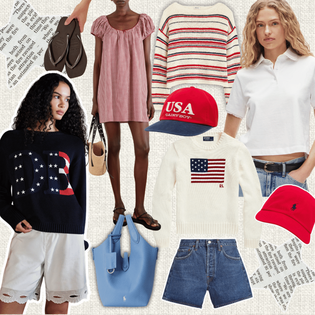 americana capsule wardorbe, american outfit ideas, red white and blue clothes for women